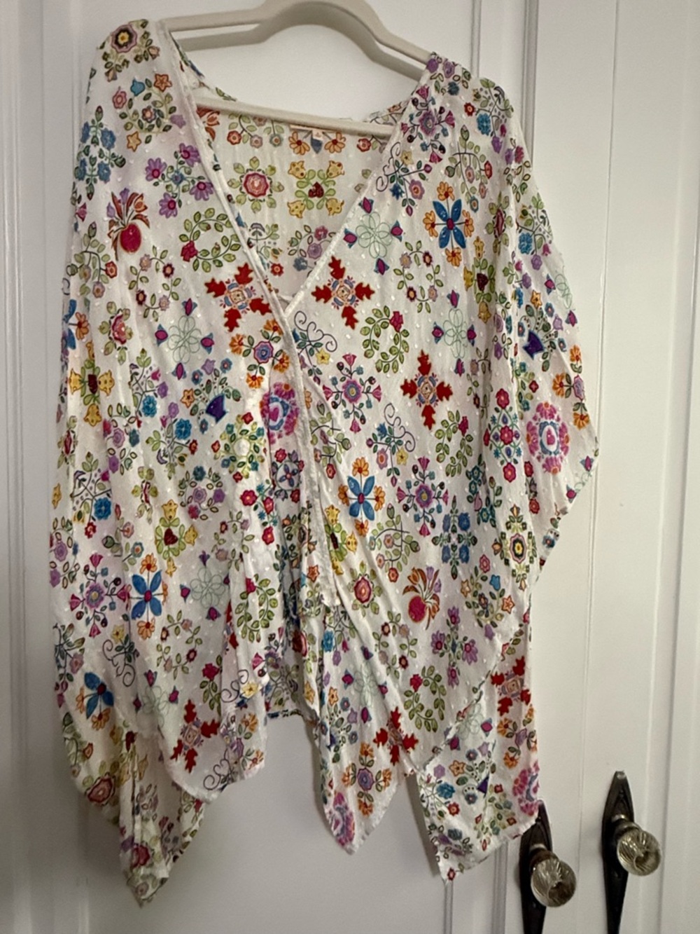 White Multicolor Embroidered V-Neck Bohemian Tunic